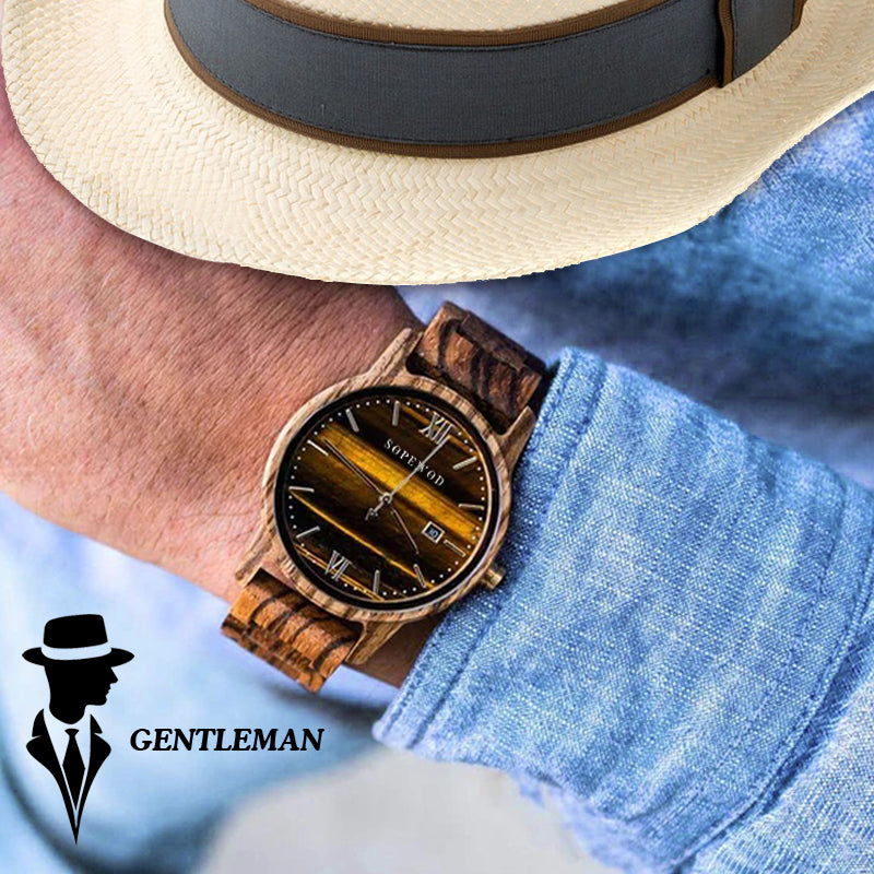 SOPEWOD Custom Anniversary Gift Engraved Wooden Men Watch Wristwatches Natural zebra Customized Wood Watch