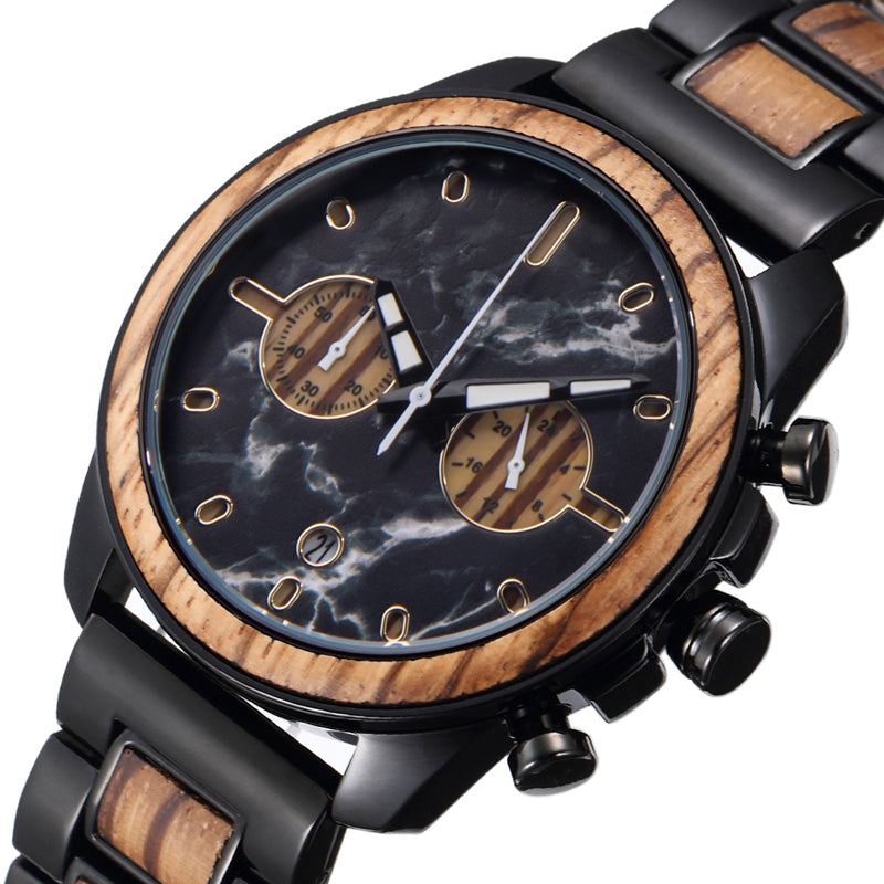 OEM/ODM Fashion Style Black Sandal Japan Movt Men Wood Watch Wristwatch