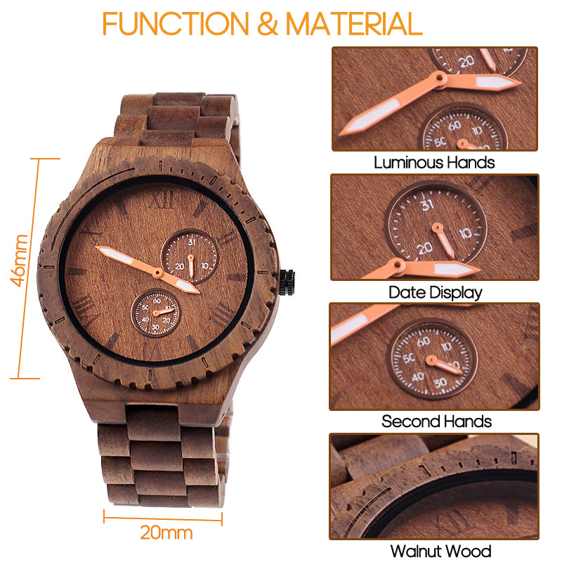 SOPEWOD Wooden Watch for Men -Handcrafted from 100% Natural Sandalwood with Quartz Movement