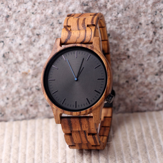 SOPEWOD Wood Watch for Men Natural Zebrawood Handmade Wooden Watches for Men