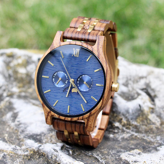 SOPEWOD Mens Personalized Engraved Wooden Watches, Stylish Wood & Stainless Steel Combined Quartz Casual Wristwatches for Men Family Friends Customized Watch