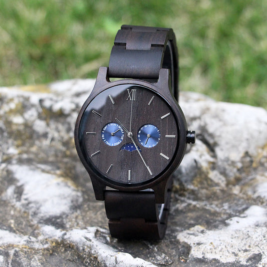 SOPEWOD Mens Personalized Engraved Wooden Watches, Stylish Wood & Stainless Steel Combined Quartz Casual Wristwatches for Men Family Friends