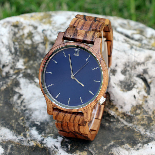 SOPEWOD Wooden Watch for Men with Adjustable Band and Stainless Steel Clasp with Watch Gift Box, Lightweight Analog Quartz Watch Made from Sustainably Sourced Zebrawood, Great Gifts for Men