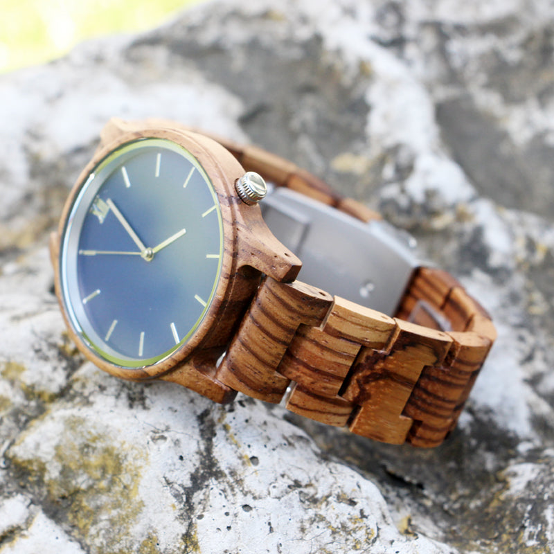 SOPEWOD Wooden Watch for Men with Adjustable Band and Stainless Steel Clasp with Watch Gift Box, Lightweight Analog Quartz Watch Made from Sustainably Sourced Zebrawood, Great Gifts for Men