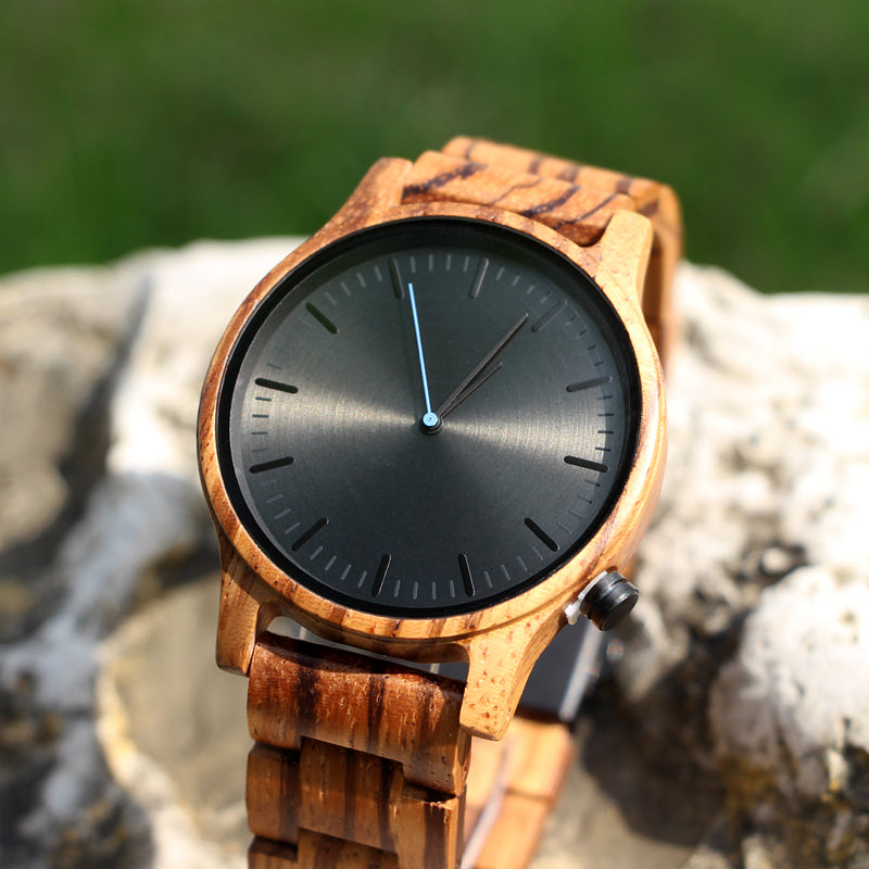 SOPEWOD Wood Watch for Men Natural Zebrawood Handmade Wooden Watches for Men