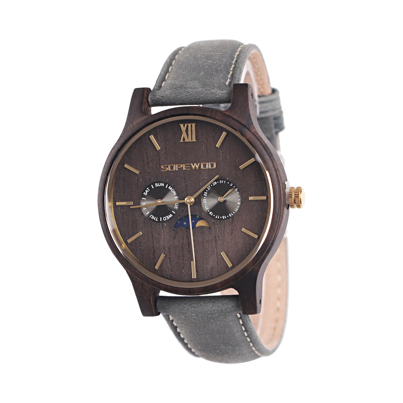 SOPEWOD Men's Personalized Engraved Wooden Watch, Stylish Wooden and Strap Combination Quartz Casual Watch for Men Family Friends