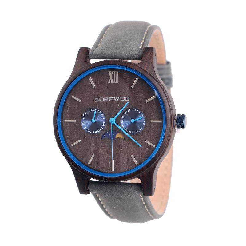 SOPEWOD Men's Personalized Engraved Wooden Watch, Stylish Wooden and Strap Combination Quartz Casual Watch for Men Family Friends