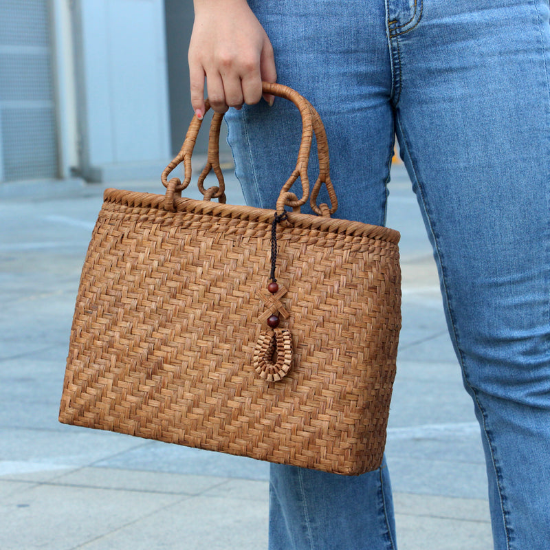 SOPEWOD Fashion Bamboo Handbag Handmade Weave Leisure bag for Womens