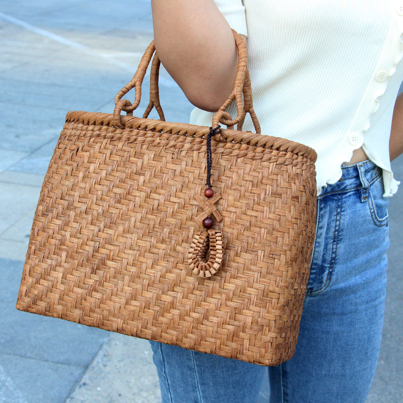 SOPEWOD Fashion Bamboo Handbag Handmade Weave Leisure bag for Womens