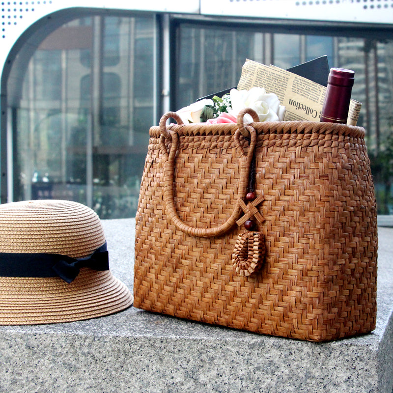 SOPEWOD Fashion Bamboo Handbag Handmade Weave Leisure bag for Womens