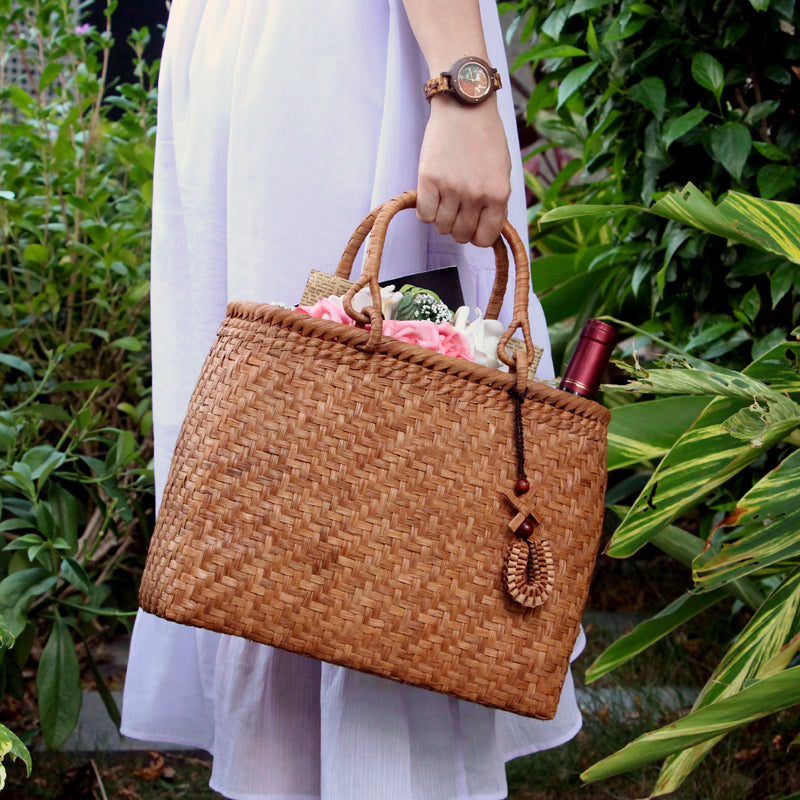 SOPEWOD Fashion Bamboo Handbag Handmade Weave Leisure bag for Womens