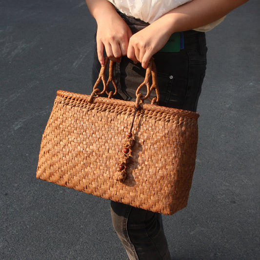 SOPEWOD Fashion Bamboo Handbag Handmade Weave Leisure bag for Womens