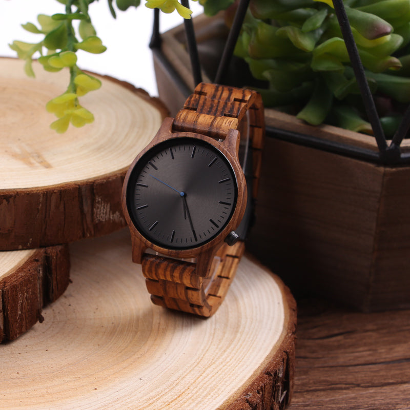 SOPEWOD Wood Watch for Men Natural Zebrawood Handmade Wooden Watches for Men