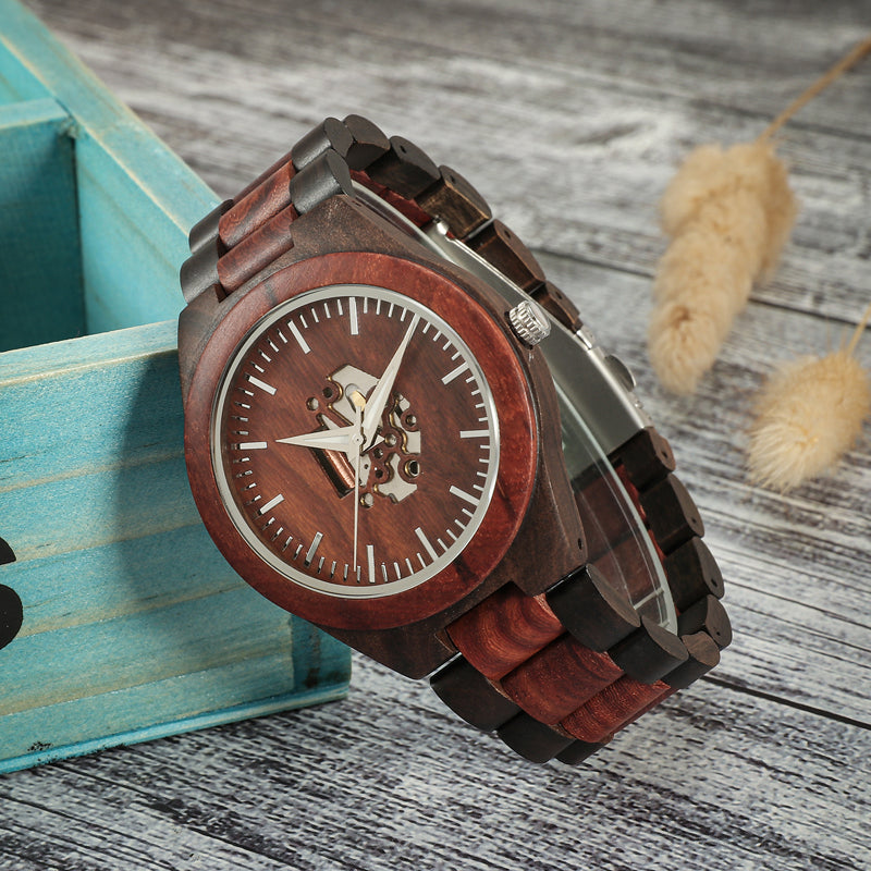 SOPEWOD Mens Personalized Engraved Wooden Watches, Stylish Wood & Stainless Steel Combined Quartz Casual Wristwatches for Men Family Friends Customized Watch