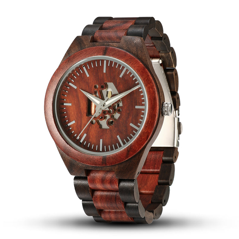 SOPEWOD Mens Personalized Engraved Wooden Watches, Stylish Wood & Stainless Steel Combined Quartz Casual Wristwatches for Men Family Friends Customized Watch