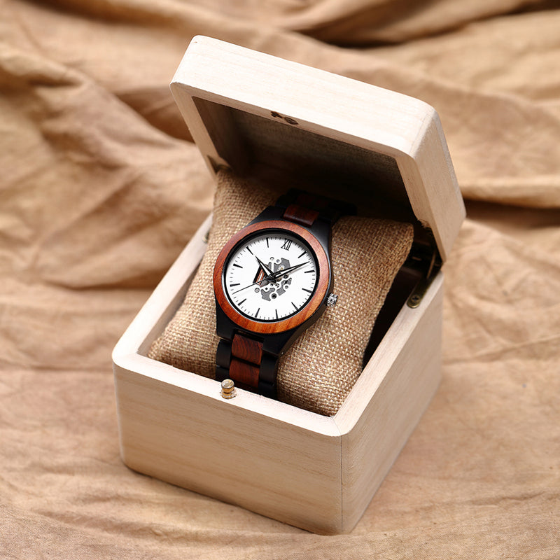 SOPEWOD Mens Personalized Engraved Wooden Watches, Stylish Wood & Stainless Steel Combined Quartz Casual Wristwatches for Men Family Friends Customized Watch