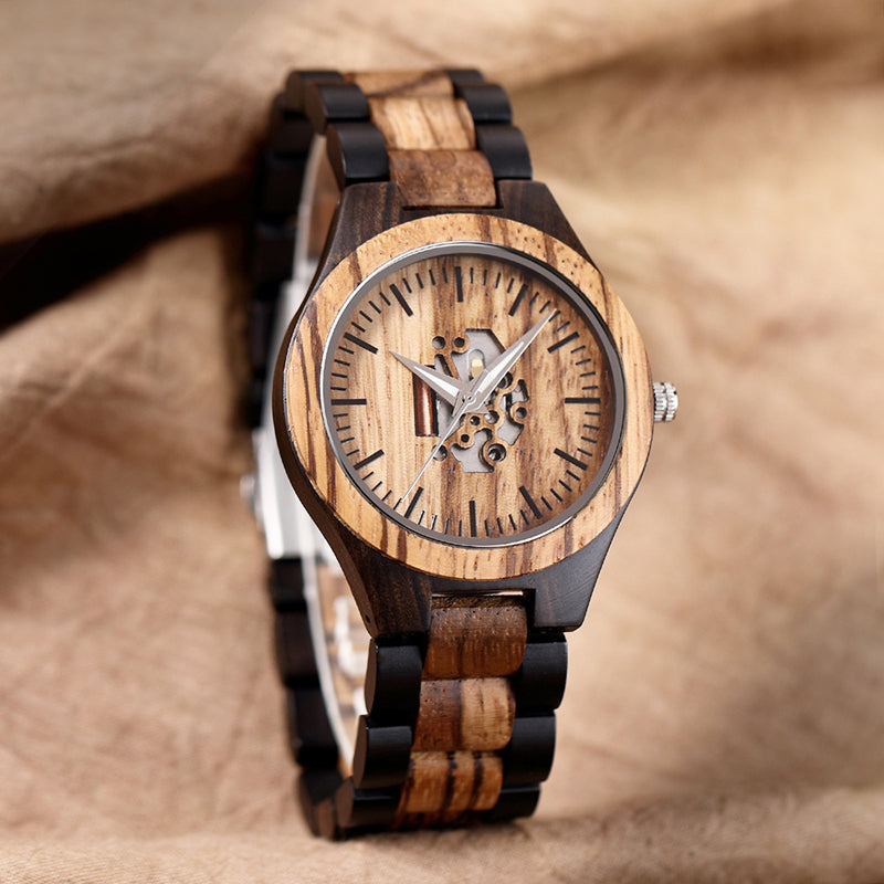 SOPEWOD Mens Personalized Engraved Wooden Watches, Stylish Wood & Stainless Steel Combined Quartz Casual Wristwatches for Men Family Friends Customized Watch
