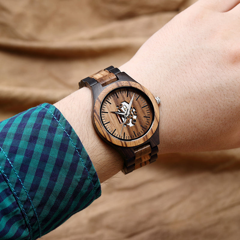 SOPEWOD Mens Personalized Engraved Wooden Watches, Stylish Wood & Stainless Steel Combined Quartz Casual Wristwatches for Men Family Friends Customized Watch