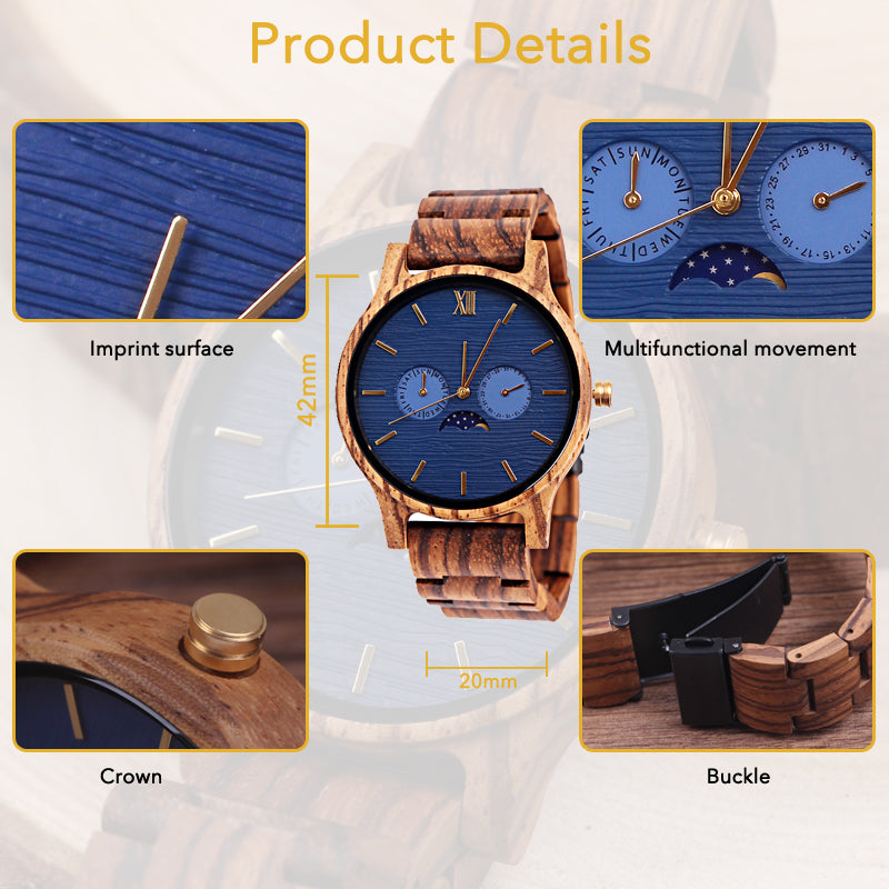 SOPEWOD Mens Personalized Engraved Wooden Watches
