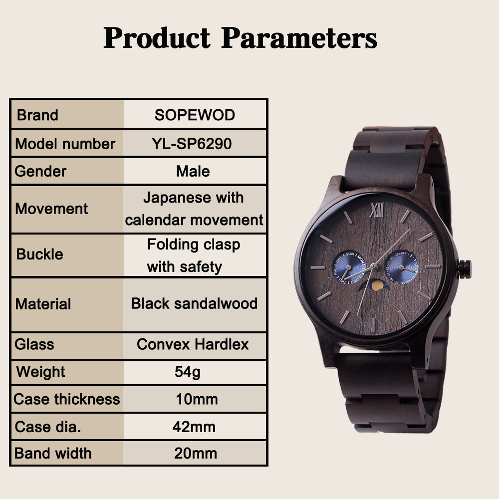 SOPEWOD Mens Personalized Engraved Wooden Watches, Stylish Wood & Stainless Steel Combined Quartz Casual Wristwatches for Men Family Friends