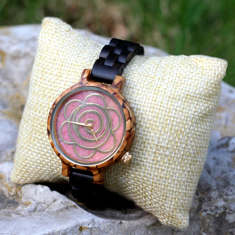 SOPEWOD Women's New Natural Wood Watch and Stone Face Design