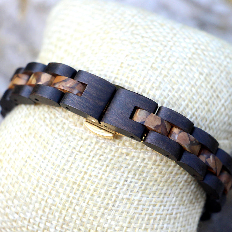 SOPEWOD Women's New Natural Wood Watch and Stone Face Design