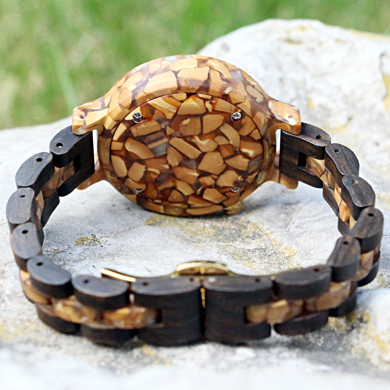 SOPEWOD Women's New Natural Wood Watch and Stone Face Design