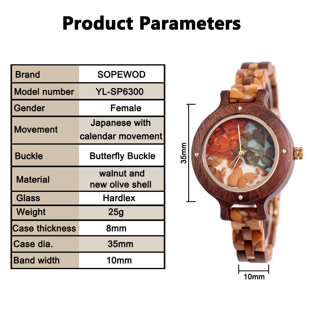 SOPEWOD new luxury women custom private label wooden watches with colors dial