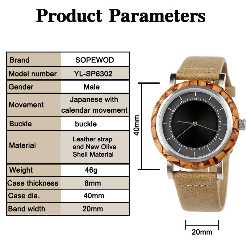 SOPEWOD new trend custom private label sandalwood walnut olive metal wooden watches, leather watch for men