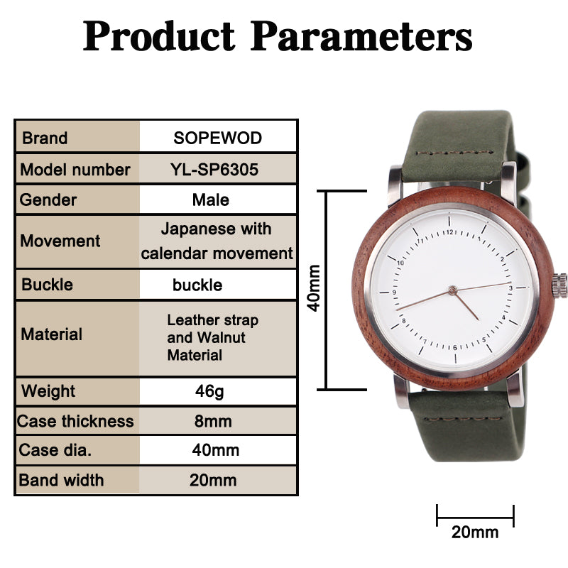 SOPEWOD trend custom private label new material olive metal wooden watches, leather watch for men