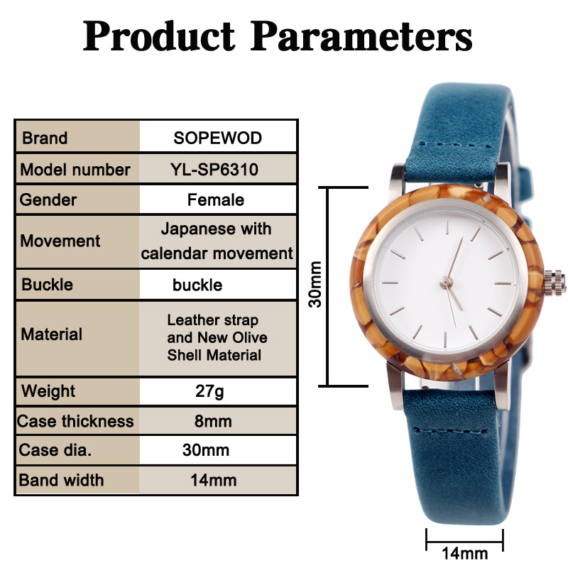 SOPEWOD fashion custom logo sandalwood walnut olive metal wooden watch, leather watches for women