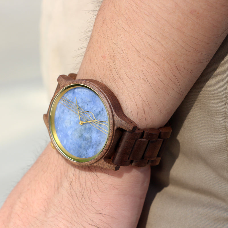 SOPEWOD Men's walnut Wood Watch and Stone Face Design