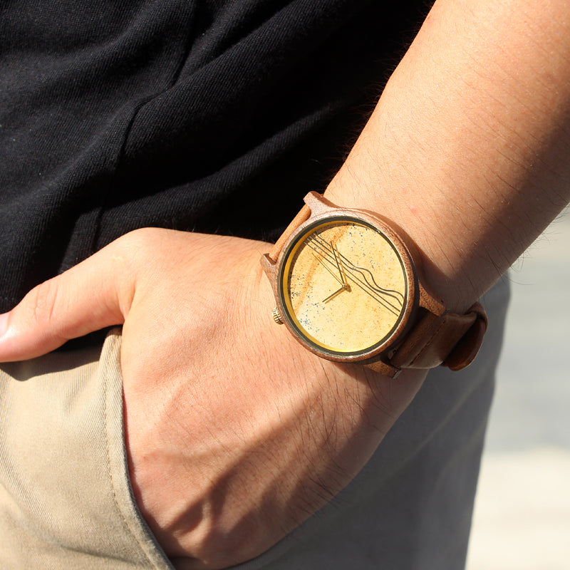 SOPEWOD Men's walnut Wood Watch and Stone Face Design