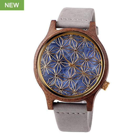 SOPEWOD Men's walnut Wood Watch and Stone Face Design