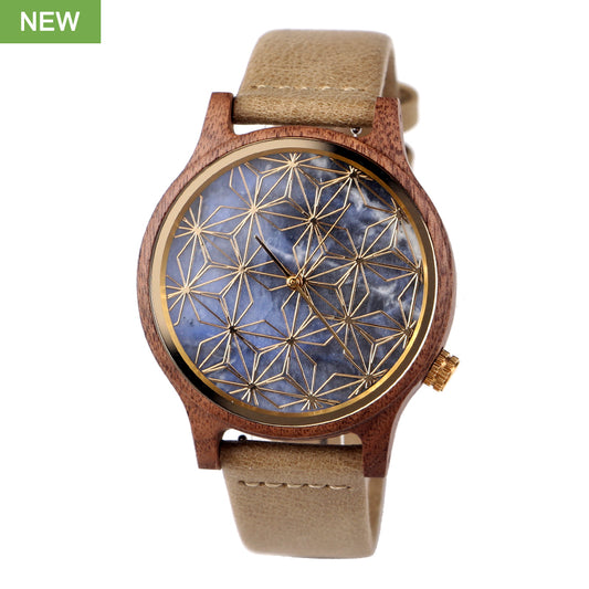 SOPEWOD Men's walnut Wood Watch and Stone Face Design