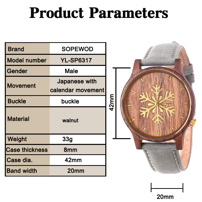 SOPEWOD new snowflake hollow metal design wood watch