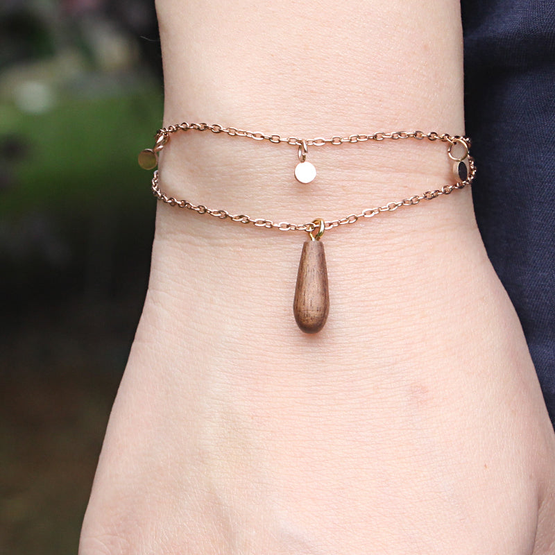 Chain bracelet in stainless steel with wood,gold,rose gold and silver bracelet for women girls