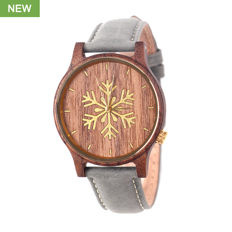 SOPEWOD new snowflake hollow metal design wood watch