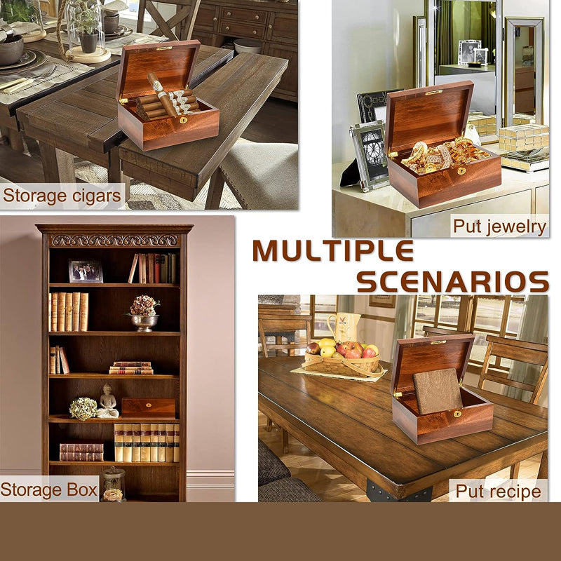 SOPEWOD Wooden Box with Hinged Lid Acacia Wood Decorative Storage Boxes Hand-Crafted Wooden Box for Recipes Decorative Storage