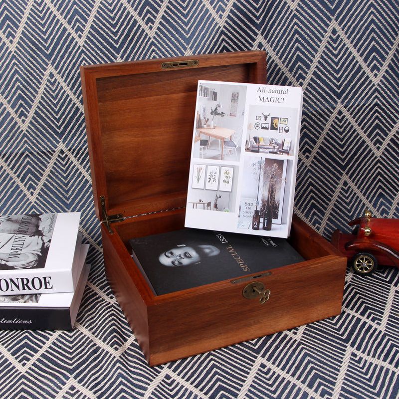 SOPEWOD Wooden Box with Hinged Lid Acacia Wood Decorative Storage Boxes Hand-Crafted Wooden Box for Recipes Decorative Storage