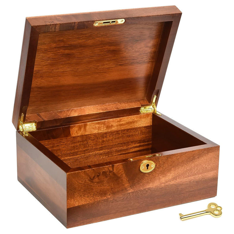 SOPEWOD Wooden Box with Hinged Lid Acacia Wood Decorative Storage Boxes Hand-Crafted Wooden Box for Recipes Decorative Storage