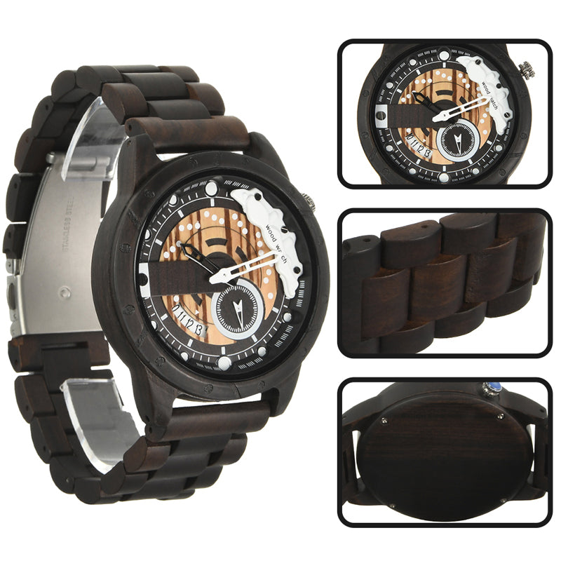 SOPEWOD fashion multi-functional zebra-wood ebony watch