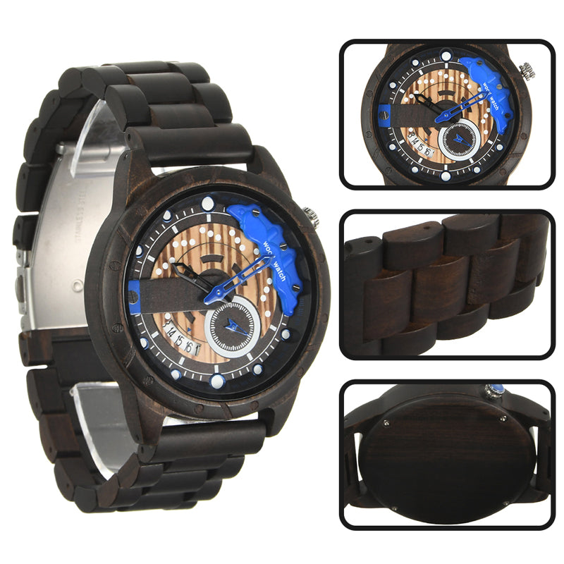 SOPEWOD fashion multi-functional zebra-wood ebony watch
