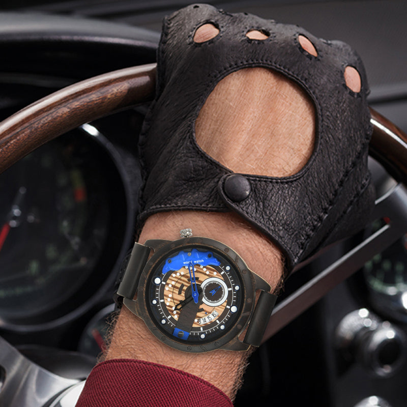SOPEWOD fashion multi-functional zebra-wood ebony watch