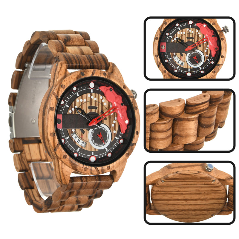 SOPEWOD fashion multi-functional zebra-wood ebony watch