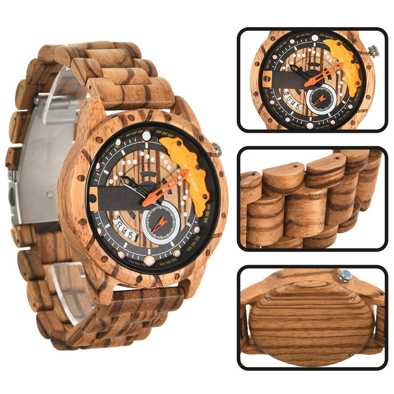 SOPEWOD fashion multi-functional zebra-wood ebony watch