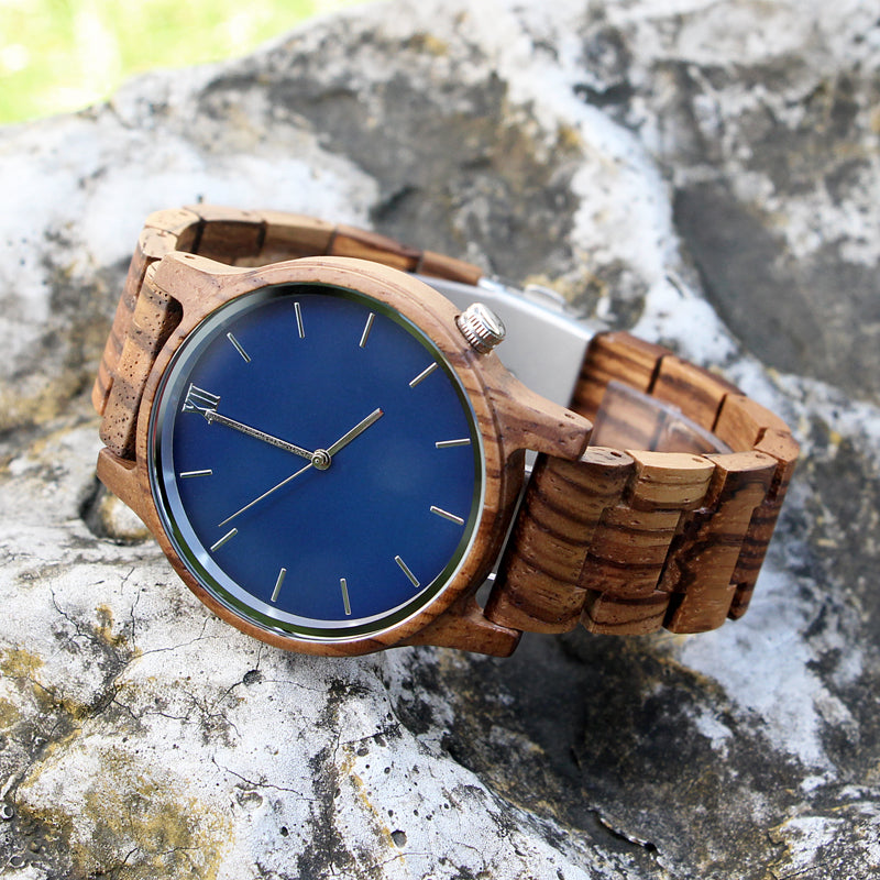 SOPEWOD Wooden Watch for Men with Adjustable Band and Stainless Steel Clasp with Watch Gift Box, Lightweight Analog Quartz Watch Made from Sustainably Sourced Zebrawood, Great Gifts for Men