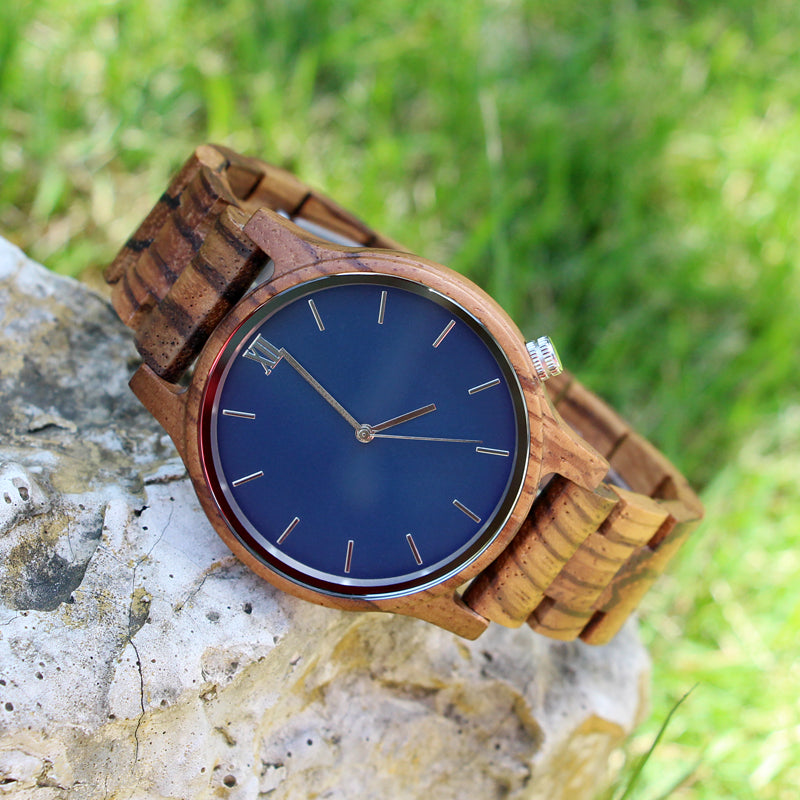 SOPEWOD Wooden Watch for Men with Adjustable Band and Stainless Steel Clasp with Watch Gift Box, Lightweight Analog Quartz Watch Made from Sustainably Sourced Zebrawood, Great Gifts for Men