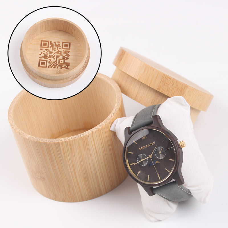 SOPEWOD Men's Personalized Engraved Wooden Watch, Stylish Wooden and Strap Combination Quartz Casual Watch for Men Family Friends