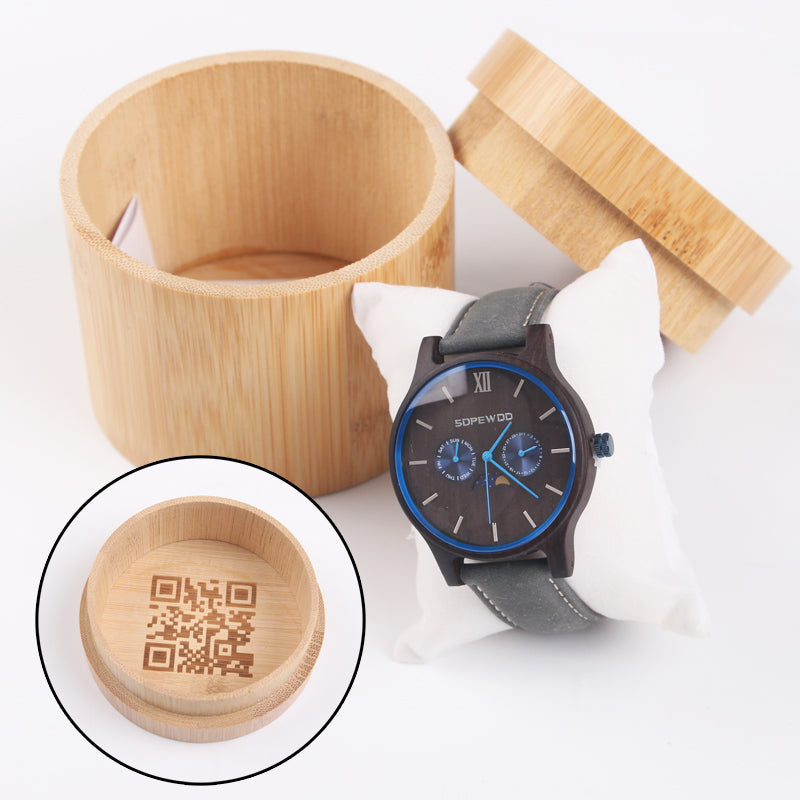 SOPEWOD Men's Personalized Engraved Wooden Watch, Stylish Wooden and Strap Combination Quartz Casual Watch for Men Family Friends